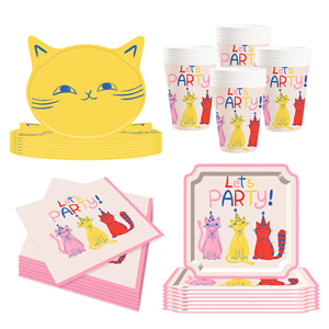 DAMAI Cat Party Set Party Tableware Children's Birthday Pets Including <b>Paper</b> Plates Napkins <b>Tablecloths</b> Cups for 8 Guests - Product Image 4
