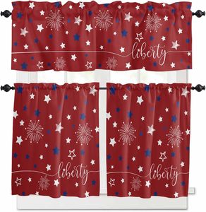 Ensembles de rideaux de <span class=keywords><strong>cuisine</strong></span> et de café 4 juillet Jour de l'Indépendance à motif étoile, 3 pièces, avec feuilles d'eucalyptus, pour petites fenêtres de café - Product Image 5