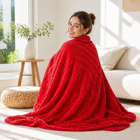 Jeté de lit de luxe rouge en fausse fourrure de lapin sculptée en 3D, double couche, épais et chaud, jacquard de Noël, peluche d'hiver, cadeau