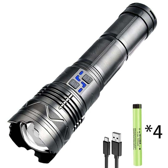 Telescopic Focusing White LED Laser Lamp Beads Rechargeable Aluminum Alloy Type-C Charging Flashlight with USB IP65 Rating