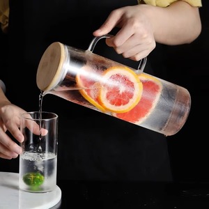 <span class=keywords><strong>Carafe</strong></span> à <span class=keywords><strong>eau</strong></span> en verre borosilicate de 1,2 L <span class=keywords><strong>avec</strong></span> couvercle en bambou, grande capacité, ensemble de <span class=keywords><strong>carafe</strong></span> à thé en plastique, bouilloire professionnelle pour la boisson - Product Image 3