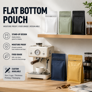 Bolsa de Fondo Plano con Cierre Hermético, Bolsa de Embalaje de Alimentos con Cierre de Cremallera, Impresión Personalizada, Resistente a la Humedad, para Granos de Café, Frutos Secos, Venta al por Mayor - Product Image 1