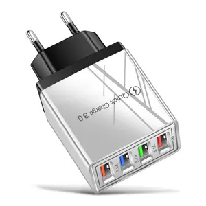 Carregador rápido USB 3.0 Carregador 15W 4 portas 3.1A Adaptador UE/EUA/Reino Unido Plug de parede Carregador rápido para celular Carregador de parede para casa e viagens