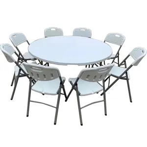 Meja dan Kursi Lipat Plastik Bundar Luar Ruangan Portabel 4ft 5ft 6ft untuk Acara