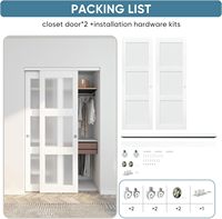 Porte de placard coulissante moderne étanche 48"(Double 24.5")x80" avec verre dépoli à 3 vitres, kit de quincaillerie de bypass et cadre assorti pré-percé