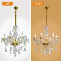 Lustre en cristal doré à 6 bougies avec chaîne de 30 cm, luminaires suspendus réglables en hauteur, largeur 60 cm, style français
