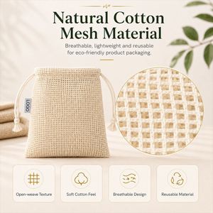 Bolsas de Malla de Algodón con Cordón, Ecológicas, Reutilizables, Bolsa de Yute Natural con Logotipo Personalizado para Envasado de Jabón y Joyería - Product Image 5