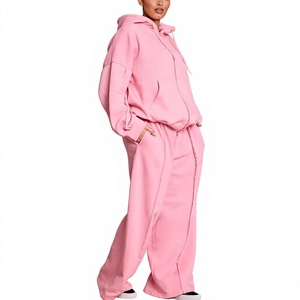 Ensemble sweat à capuche zippé et pantalon ample en jersey doux 280 GSM 100 % coton tricoté pour femme, personnalisable avec logo OEM, idéal pour la mode hivernale (vente en gros) - Product Image 1