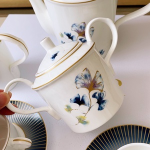 Hot Selling European Luxury Blue Gingko Flower Porcelain Coffee <b>Set</b> and Afternoon <b>Tea</b> Bone China Cups and Saucers - Product Image 6