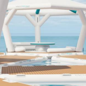 Venta al por mayor inflable piscina <span class=keywords><strong>bar</strong></span> flotador bajo precio isla flotante con Sun Shelter Lounge agua diversión instalación plataforma - Product Image 6