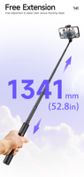 Nouveau trépied C21 tout-en-un avec support caché, en alliage d'aluminium de 1341 mm, pour diffusion en direct, bâton à selfie de 52,8 pouces avec port d'extension pour sabot froid