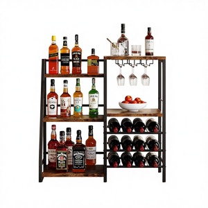 Mueble <span class=keywords><strong>Bar</strong></span> para Licores, Independiente, con Soporte para Vasos y Rejillas, Estante Trapezoidal para Exhibición de Botellas de Licores - Product Image 1