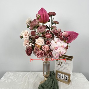 Fleurs de table uniques en soie <span class=keywords><strong>rose</strong></span> poussiéreux, centre de table, fleurs artificielles <span class=keywords><strong>rose</strong></span> poussiéreux et prune, décoration pour cérémonie de mariage - Product Image 3