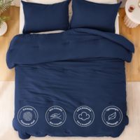 Couette matelassée de luxe en polyester uni avec 2 taies d'oreiller, ensemble 3 pièces, lavée, moelleuse, douce pour la peau, toutes saisons, pour chambre à coucher