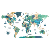 YZOK Carte du monde en bois 3D, peinture décorative, avec rétroéclairage LED, pas besoin de percer de trous pour la décoration murale