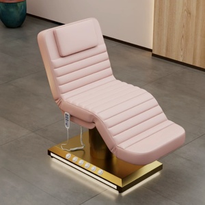 Cama de Spa Facial Eléctrica Reclinable de Lujo Moderna con 3 Motores, Tapizada en Cuero Rosa, Control de Pie para Salón, con Base Dorada, Mesa de Masaje - Product Image 2