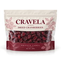 Sachets d'emballage personnalisés pour canneberges, imprimés, avec fenêtre transparente et fermeture éclair refermable, pour sachets de 200g de fruits secs