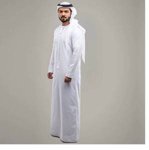 Muslim men's white robe set, with headscarf and headband, O-neck Islamic Saudi Arabian Thobe for prayer, Ramadan Kaftan, - Product Image 3