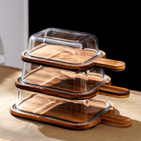 ESTICK Plat à fruits en bambou naturel avec couvercle en verre transparent – Idéal pour desserts, comptoir de cuisine, collations, fromages et conservation quotidienne