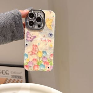 غطاء هاتف لأجهزة آبل 17 و16 برو ماكس وآيفون 15 بتصميم فراشة وزهرة التوليب مع فيلم حماية للعدسة لأجهزة 14 و13 - Product Image 3