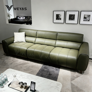 Sofá Seccional Reclinable de Cuero Genuino Moderno y de Tendencia, Color Verde Oliva, Ecológico, Muebles para Sala de Estar de Villa - Product Image 3