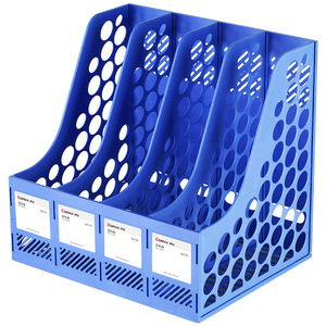 Qixin File Rack 4 Column <b>Blue</b> Plastic Office Organizer Standing Type File <b>Storage</b> <b>Box</b> Desktop Organizer - Product Image 1