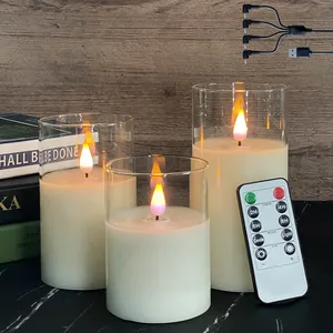 Flameless Candle Set USB Có Thể Sạc Lại 10-Key Điều Khiển Từ Xa Đèn Nến Ánh Sáng Với Bộ Đếm Thời Gian Và Dimmer Giáng Sinh Trang Trí Đèn