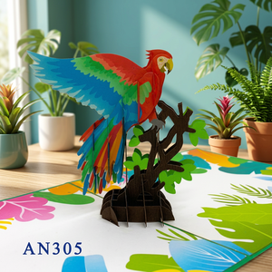 Tarjeta Pop-up 3D de Loro al por Mayor, Diseño Personalizado, Artesanía Hecha a Mano, Arte en Papel, Vietnam, Regalos de Acción de Gracias y Cumpleaños, Impresión Offset - Product Image 1