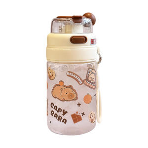 Bouteille d'eau Capybara Cartoon pour enfants, Tritan 500 ml avec paille, portable, pour l'école, boisson estivale - Product Image 1