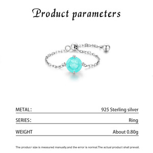 S925 Sterling Silver Round Icy Lake Blue Gem Pull Chain <b>Ring</b> Minimalist <b>Adjustable</b> Flexible Finger Accessory For Women - Product Image 6