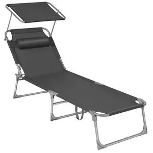 SONGMICS sunbed with Sunshade Headrest Adjustable Backrest Sun Lounger Reclining Sun Chair for Terrace Pool Garden