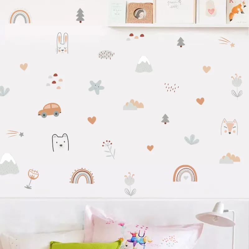 漫画の動物のステッカーレインボースターデカールクリエイティブな子供の寝室の壁紙自己粘着性のリビングルーム装飾的な壁画