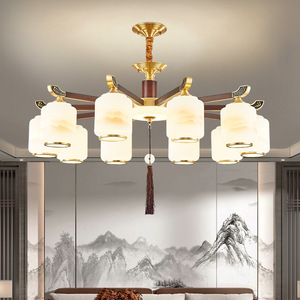 Chinese Style Chandelier Multi Head Led <b>Light</b> For Living Room Bedroom Dining Room Solid Wood And Copper Design - Product Image 2