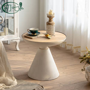 Retro Style Round Coffee <b>Table</b> Wooden Top White Base Living Room <b>Sofa</b> <b>Side</b> <b>Table</b> <b>For</b> Small Apartment Balcony Leisure Use - Product Image 5