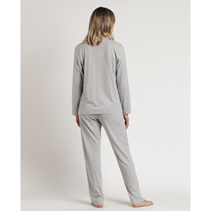 ADMAS CLASSIC Pyjama à manches longues imprimé coeurs roses classiques pour femmes Chemise de nuit respirante Bouton de taille élastique pour la maison et l'hiver - Product Image 3