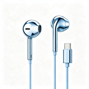 Auriculares Cromados Tipo C con Cable, Audífonos Plateados con Cable, Auriculares Cromados Metálicos Plateados, Audífonos - Product Image 1