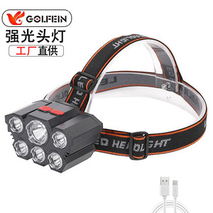 Linterna frontal Golfein de 6 LED de alto brillo, recargable, portátil, para pesca al aire libre, diadema ajustable, carga USB de 2000 mAh - Product Image 1