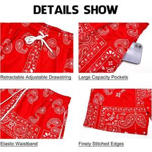 Pantalones Cortos Deportivos Personalizados para Hombre, con Estampado de Bandana, de Secado Rápido, para Baloncesto, Correr, Ropa Urbana, con Cordón en la Cintura, Rojos - Product Image 2