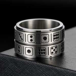 Double <b>Ring</b> Rotating Titanium Steel <b>Ring</b> For <b>Men</b> Geometric Number Pattern Casual Jewelry - Product Image 4
