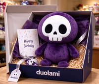 Peluche squelette de dessin animé, jouet doux et moelleux violet pour cadeau d'anniversaire, décoration de chambre, jouet pour enfants