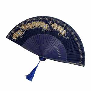 Éventail pliant en bambou fait main, nouveau style ancien, paon doré, art populaire peint, vert bleu noir, cadeau d'affaires traditionnel Hanfu - Product Image 4