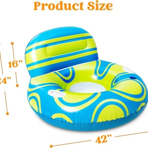 <b>Inflatable</b> Pool Float Lounger Big Backrest Cup Holder River Tube Floating Chair <b>Sofa</b> Blue Yellow Mesh Bottom Handle for Lake - Product Image 6