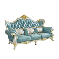Luxuriöses Hotel-Wohnzimmer-Sofa-Set im europäischen Stil, Echtleder, französische königliche Villenmöbel, Massivholz-Sofa-Garnitur