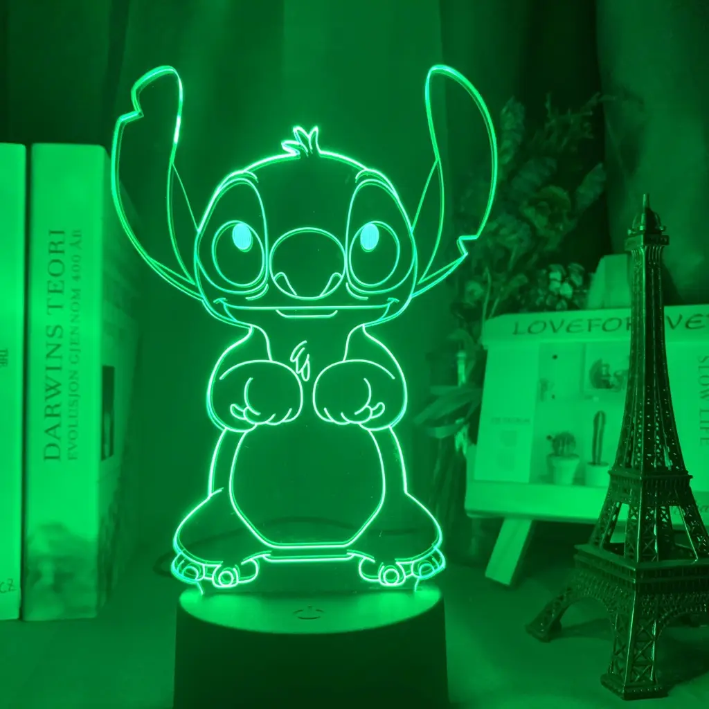 Kerstcadeau Creatieve Anime Figuur Manga Stitch Acryl Led Nachtlampje Lamp Met Basis