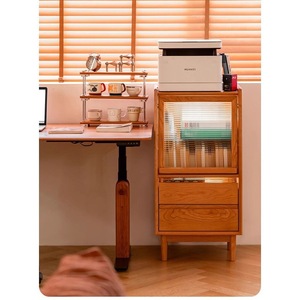 Solid Wood Side <b>Cabinet</b> 3 Compartments Storage Living Room <b>Cabinet</b> Cherry Color <b>Pine</b> Wood - Product Image 1