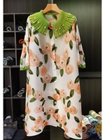 Robe chemise haut de gamme vintage d'automne avec col Peter Pan perlé, effet rajeunissant ; Design de niche, imprimé floral, grandes tailles