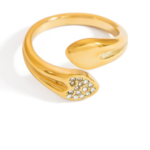 Stainless Steel <b>Ring</b> 18K Mirror Finish <b>Open</b> Design Oval Pave Setting Unisex Fashion Jewelry Gift - Product Image 5