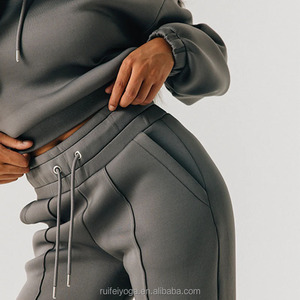 Tuta da Jogging Casual <span class=keywords><strong>con</strong></span> Logo personalizzato felpa corta oversize <span class=keywords><strong>con</strong></span> <span class=keywords><strong>cappuccio</strong></span> e pantaloni da Jogging a gamba larga Set 2 pezzi Set da salotto Set da donna - Product Image 6