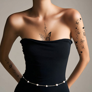 Nuovi Adesivi per Tatuaggi a Farfalla Scura, Stile Bohemien Avanzato con Stelle, Luna e Fiori, Stampa a Trasferimento d'Acqua per Decorazione Corpo Intero - Product Image 2