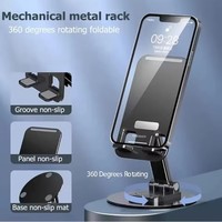 Support de Téléphone Portable en Métal Pliable et Rotatif à 360° Réglable pour Bureau, Table ou Utilisation au Lit